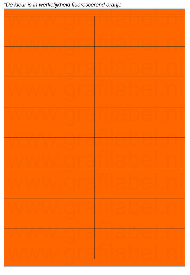 Fluor oranje A4 etiket / Laservel 105x35mm - 16 per vel permanent (doos à 200 vel)