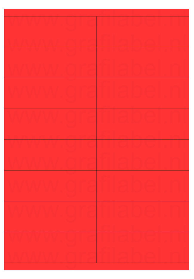 Rood A4 etiket / Laservel 105x35mm - 16 per vel permanent (doos à 200 vel)