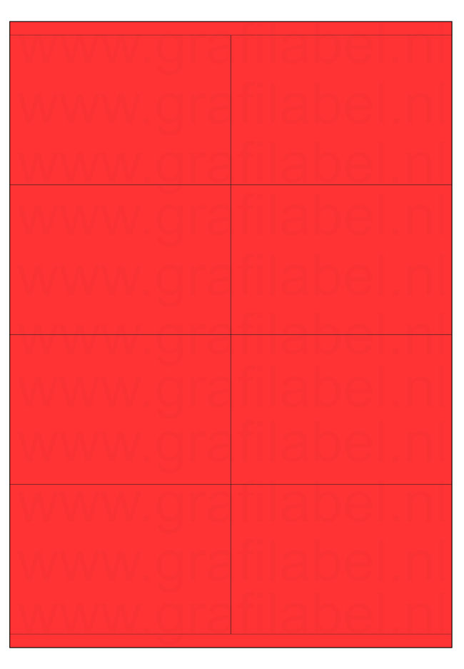 Rood A4 etiket / Laservel 105x71mm - 8 per vel permanent (doos à 200 vel)