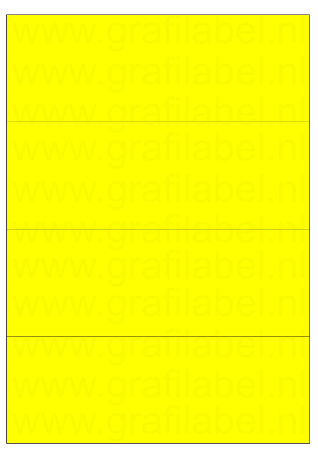Fluor geel A4 etiket / Laservel 210x74,25mm - 4 per vel permanent (doos à 200 vel)