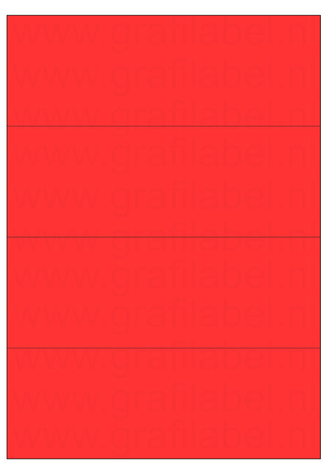 Rood A4 etiket / Laservel 210x74,25mm - 4 per vel permanent (doos à 200 vel)