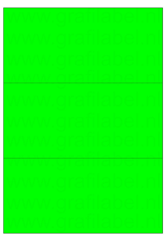 Fluor groen A4 etiket / Laservel 210x99mm - 3 per vel permanent (doos à 200 vel)