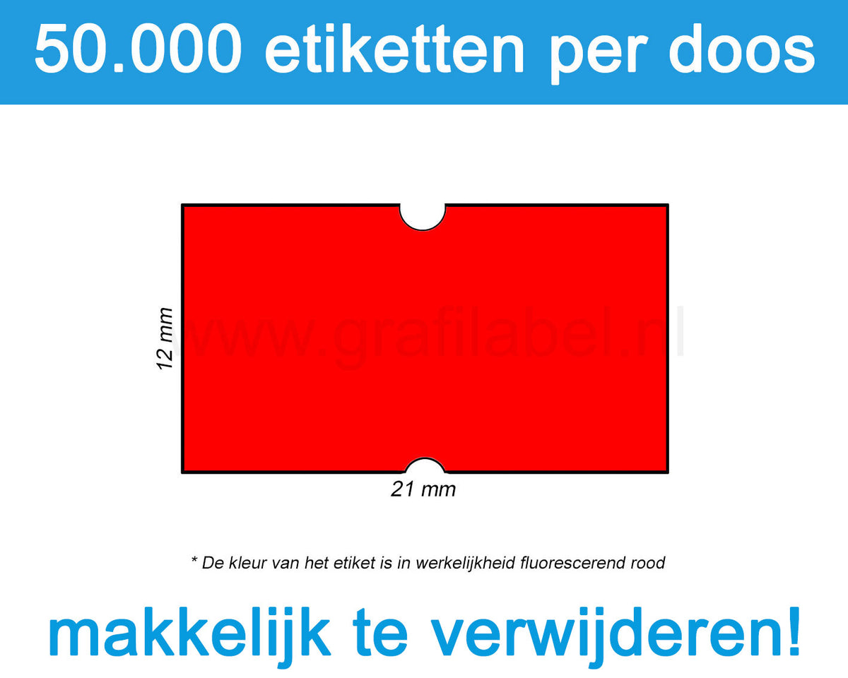 Prijsetiket fluor rood 21x12mm - afneembare belijming - doos à 50 rol à 1.000 etiketten