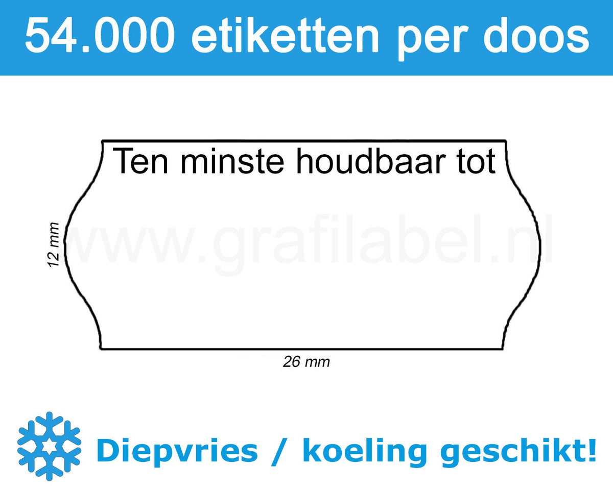 Prijsetiket wit 26x12mm bedrukt 'tht' - diepvries belijming - doos à 36 rol à 1.500 etiketten