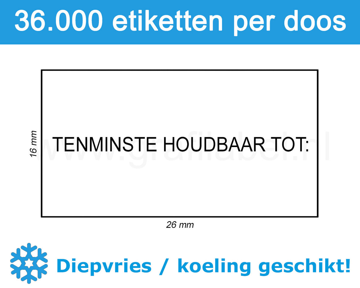 Prijsetiket wit 26x16mm bedrukt 'tht' - diepvries belijming - doos à 36 rol à 1.000 etiketten