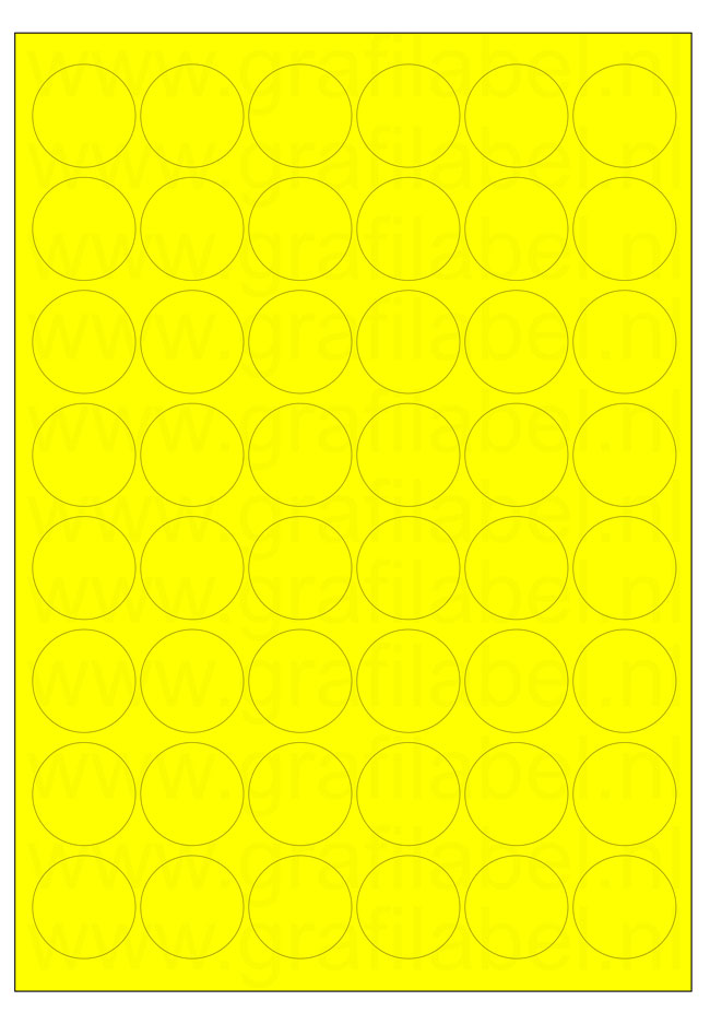 Fluor geel A4 etiket / Laservel Ø32mm-rond - 48 per vel permanent (doos à 200 vel)