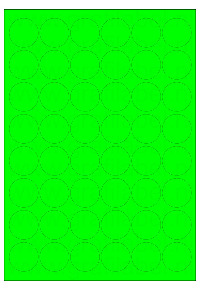Fluor groen A4 etiket / Laservel Ø32mm-rond - 48 per vel permanent (doos à 200 vel)