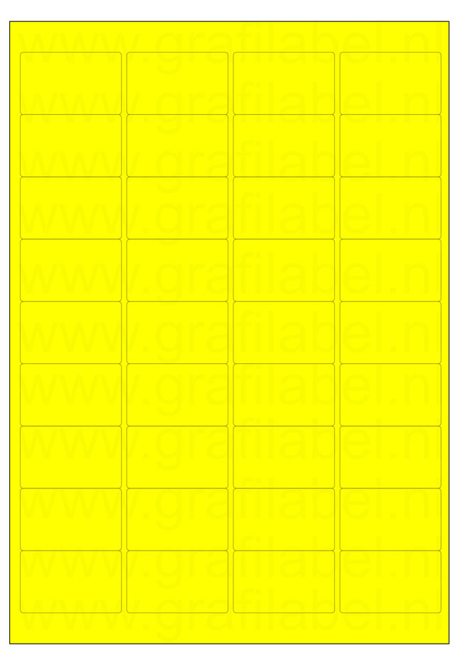 Fluor geel A4 etiket / Laservel 48,3x29,7mm - 36 per vel permanent (doos à 200 vel)