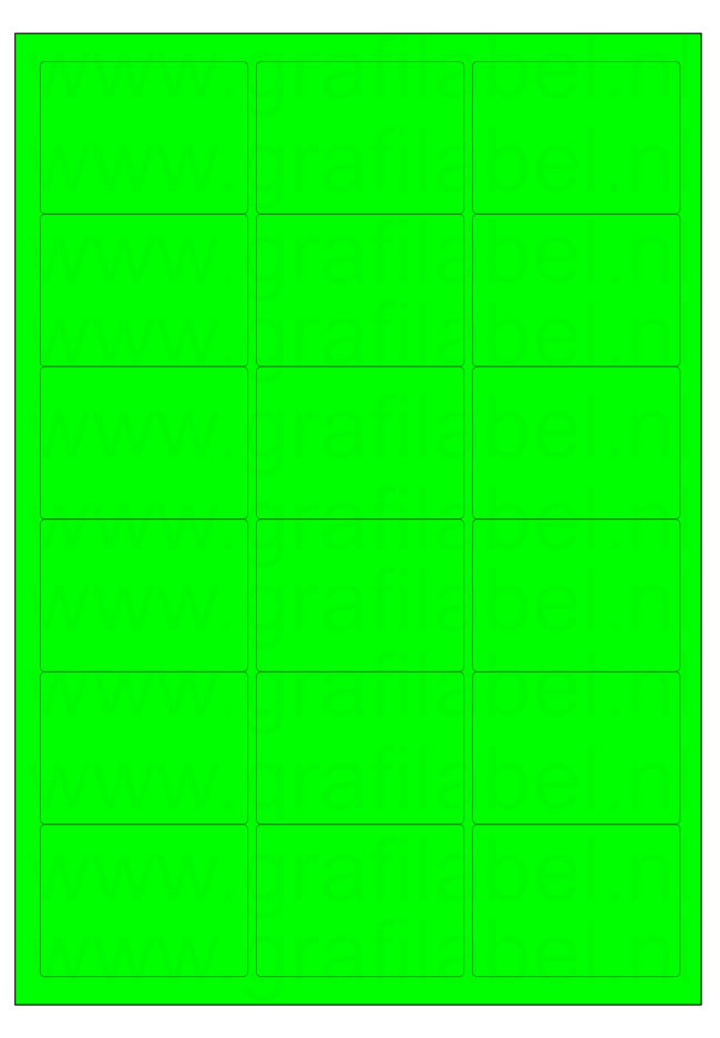 Fluor groen A4 etiket / Laservel 63,5x46,6mm - 18 per vel permanent (doos à 200 vel)