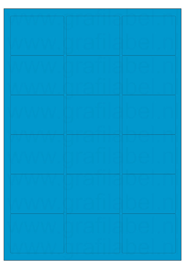 Blauw A4 etiket / Laservel 63,5x46,6mm - 18 per vel permanent (doos à 200 vel)