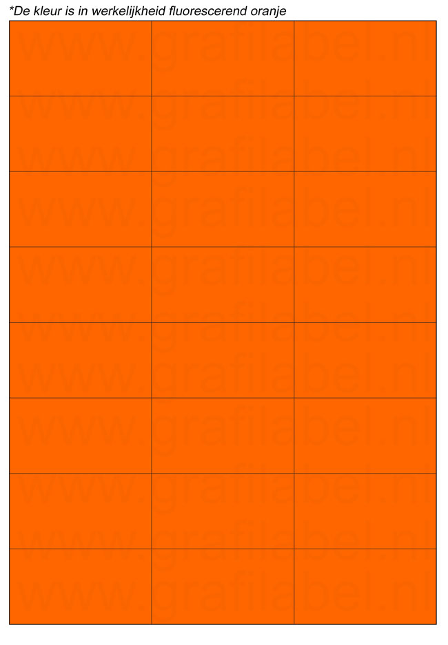Fluor oranje A4 etiket / Laservel 70x37,1mm - 24 per vel permanent (doos à 200 vel)