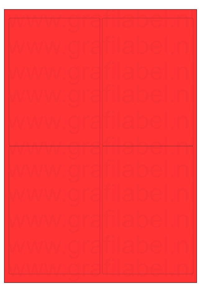 Rood A4 etiket / Laservel 99,1x139mm - 4 per vel permanent (doos à 200 vel)