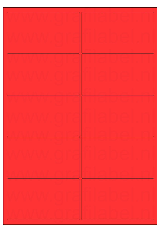 Rood A4 etiket / Laservel 99,1x56,8mm - 10 per vel permanent (doos à 200 vel)