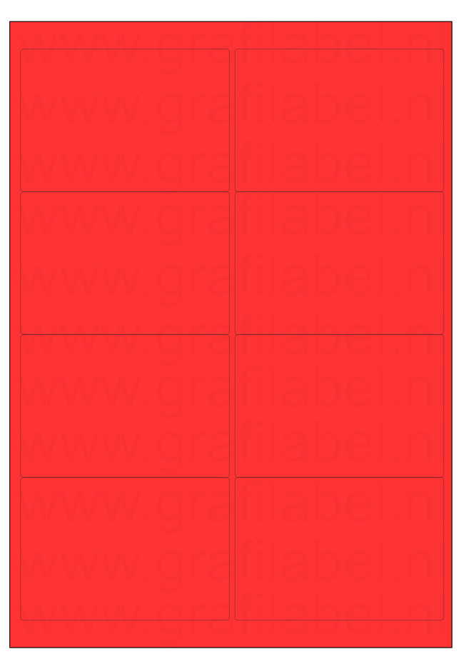 Rood A4 etiket / Laservel 99,1x67,7mm - 8 per vel permanent (doos à 200 vel)
