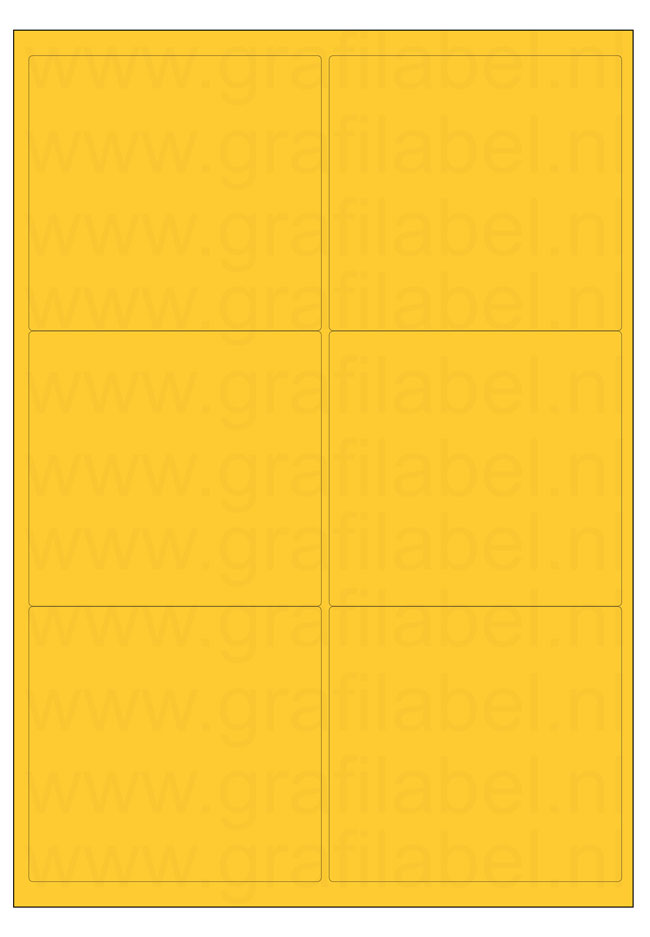 Geel A4 etiket / Laservel 99,1x93,2mm - 6 per vel permanent (doos à 200 vel)