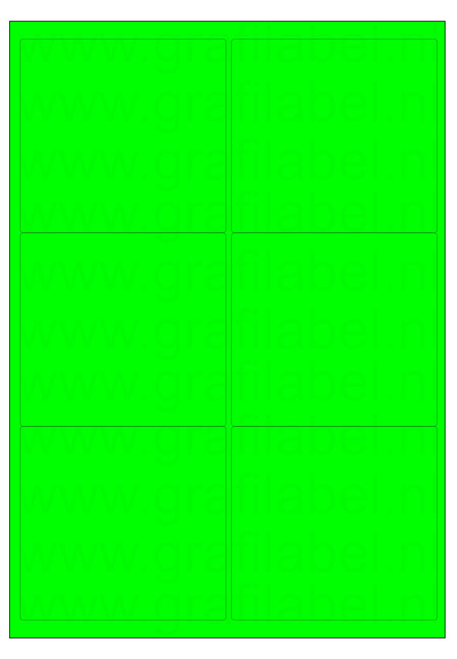 Fluor groen A4 etiket / Laservel 99,1x93,2mm - 6 per vel permanent (doos à 200 vel)