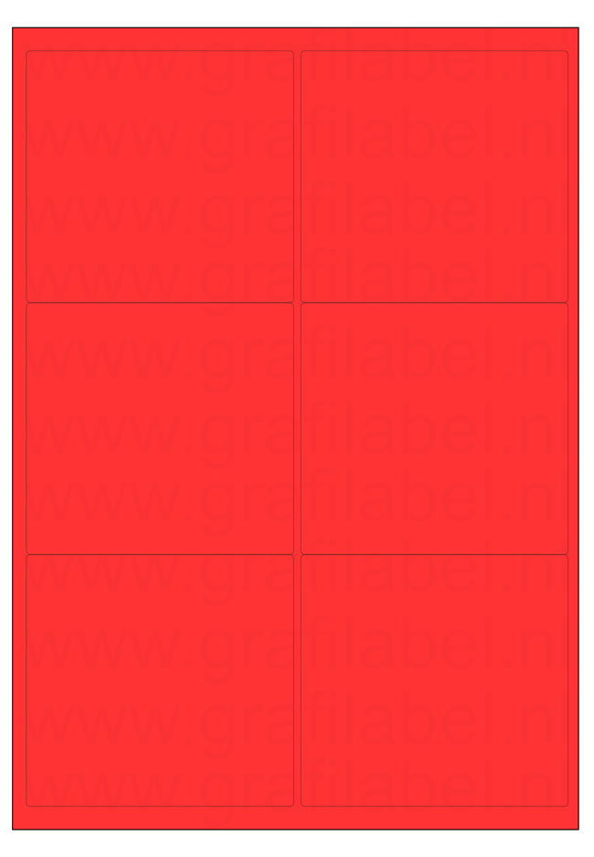 Rood A4 etiket / Laservel 99,1x93,2mm - 6 per vel permanent (doos à 200 vel)