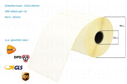 Verzendetiket / Pakketlabel 102x150mm - 300 labels per rol