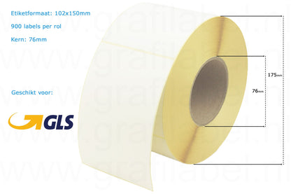 Verzendetiket / Pakketlabel GLS 102x150mm - 900 labels per rol
