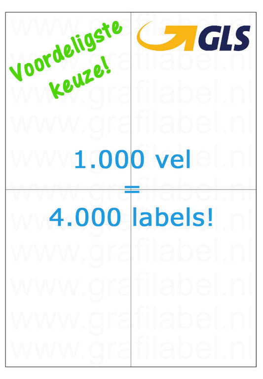 Verzendetiket / Pakketlabel GLS 105x148,5mm - 4 labels per vel - doos à 1.000 vel