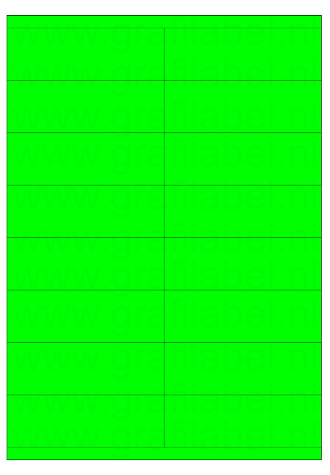 Fluor groen A4 etiket / Laservel 105x35mm - 16 per vel permanent (doos à 200 vel)
