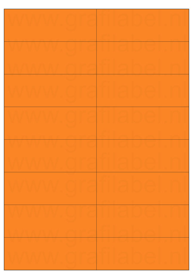Oranje A4 etiket / Laservel 105x37,1mm - 16 per vel permanent (doos à 200 vel)