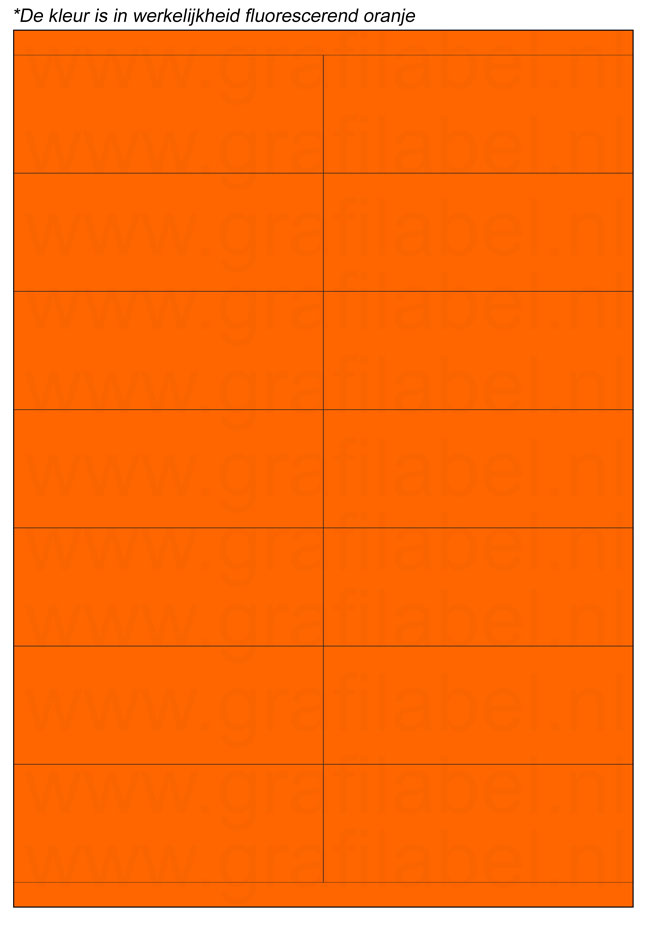 Fluor oranje A4 etiket / Laservel 105x40mm - 14 per vel permanent (doos à 200 vel)