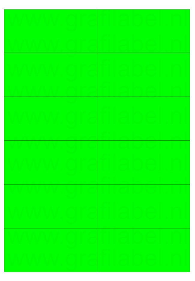Fluor groen A4 etiket / Laservel 105x49,5mm - 12 per vel permanent (doos à 200 vel)