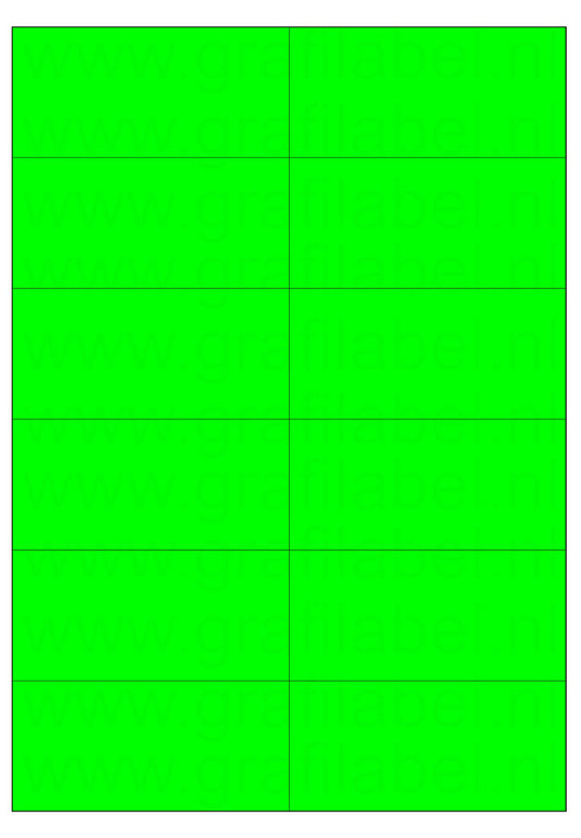 Fluor groen A4 etiket / Laservel 105x49,5mm - 12 per vel permanent (doos à 200 vel)