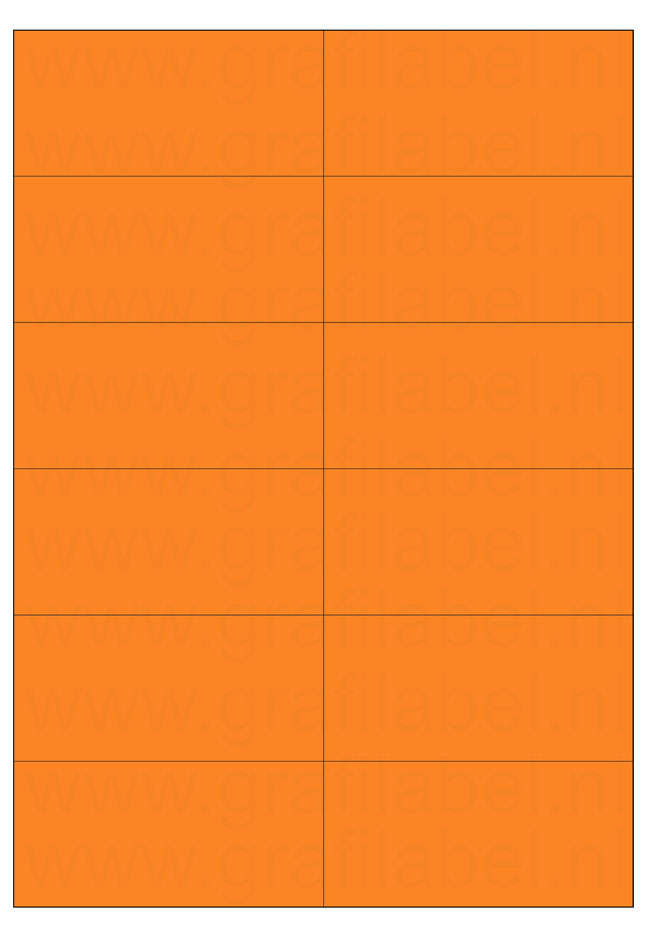Oranje A4 etiket / Laservel 105x49,5mm - 12 per vel permanent (doos à 200 vel)
