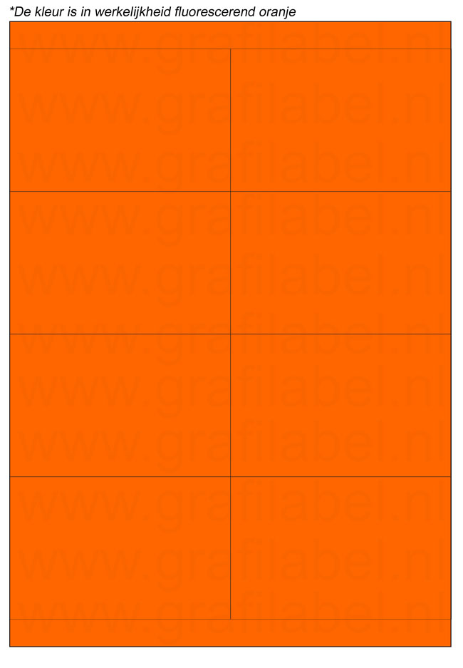 Fluor oranje A4 etiket / Laservel 105x67,7mm - 8 per vel permanent (doos à 200 vel)