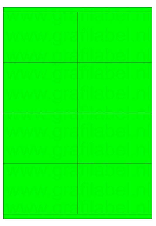 Fluor groen A4 etiket / Laservel 105x71mm - 8 per vel permanent (doos à 200 vel)