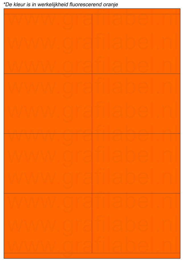 Fluor oranje A4 etiket / Laservel 105x71mm - 8 per vel permanent (doos à 200 vel)