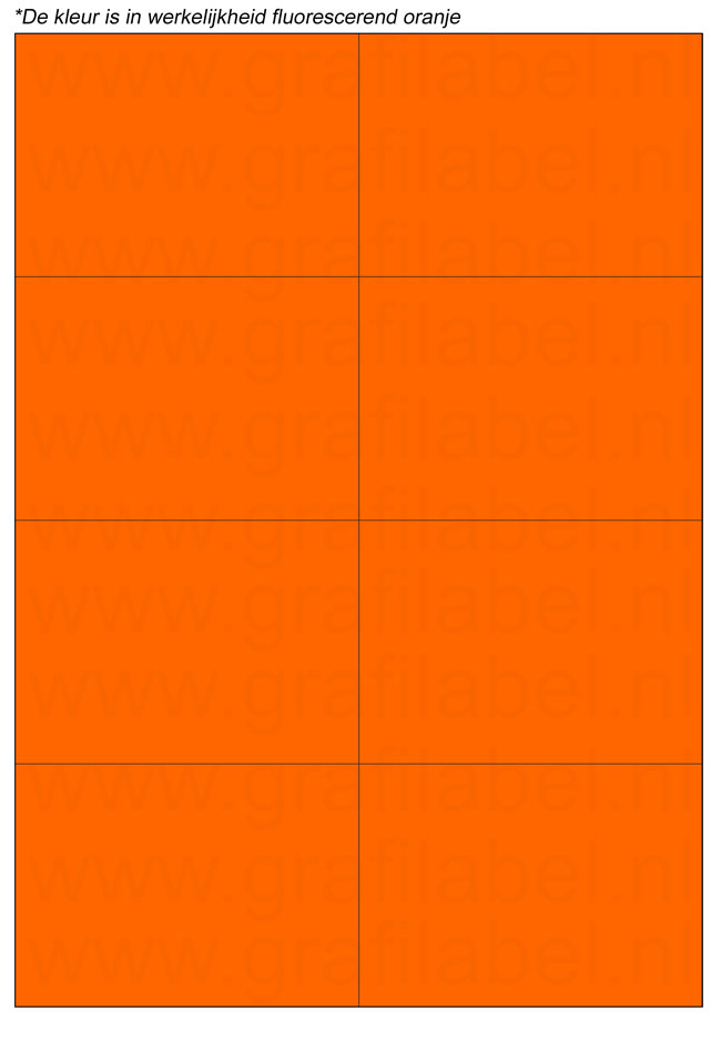 Fluor oranje A4 etiket / Laservel 105x74,25mm - 8 per vel permanent (doos à 200 vel)