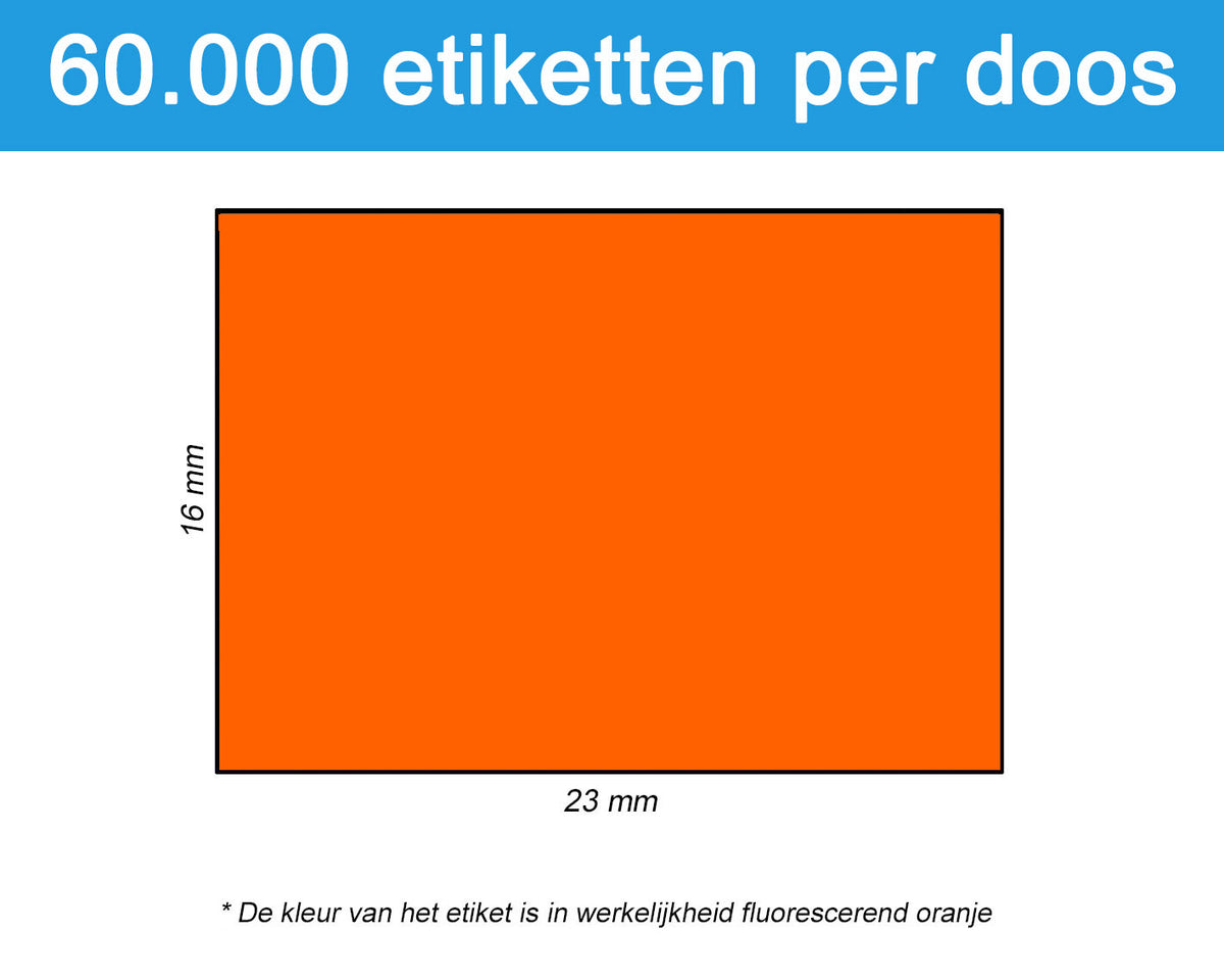 Prijsetiket fluor oranje 16x23mm - permanente belijming - doos à 50 rol à 1.200 etiketten