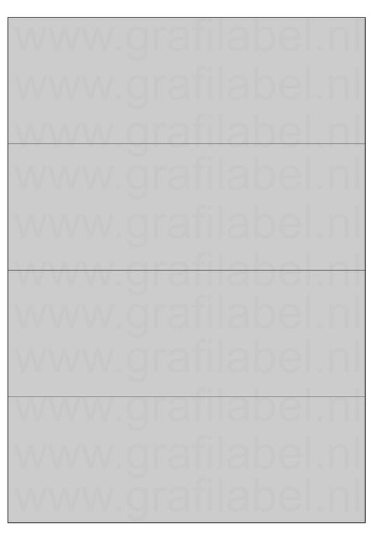 Polyester A4 etiket / Laservel Aluminium zilver mat - 210x74,25mm - 4 per vel - permanent (doos à 200 vel)