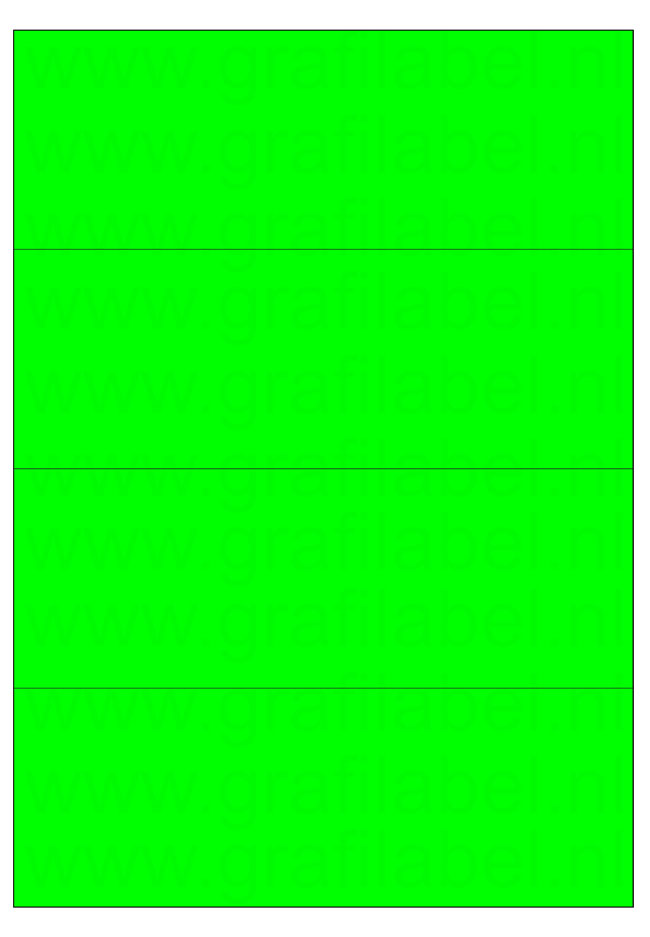 Fluor groen A4 etiket / Laservel 210x74,25mm - 4 per vel permanent (doos à 200 vel)