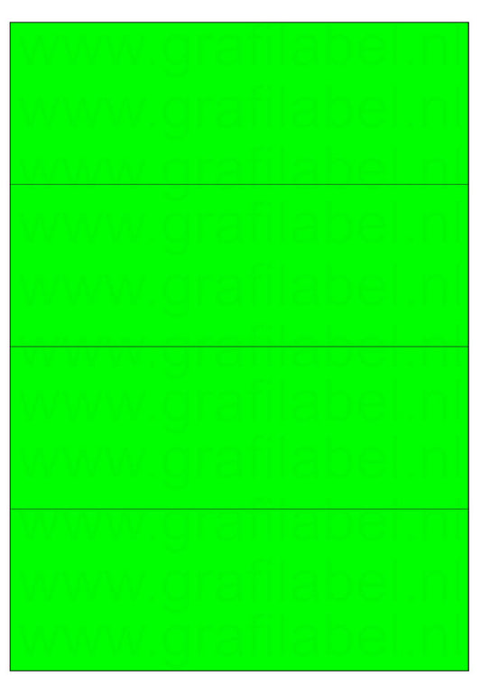 Fluor groen A4 etiket / Laservel 210x74,25mm - 4 per vel permanent (doos à 200 vel)