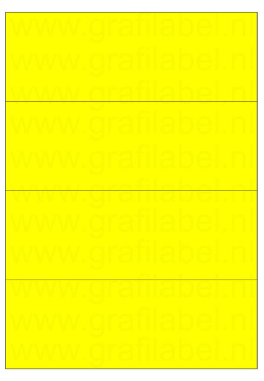 Fluor geel A4 etiket / Laservel 210x74,25mm - 4 per vel permanent (doos à 200 vel)