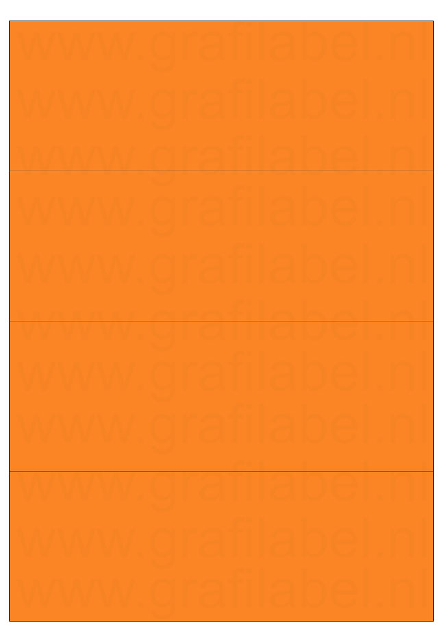 Oranje A4 etiket / Laservel 210x74,25mm - 4 per vel permanent (doos à 200 vel)