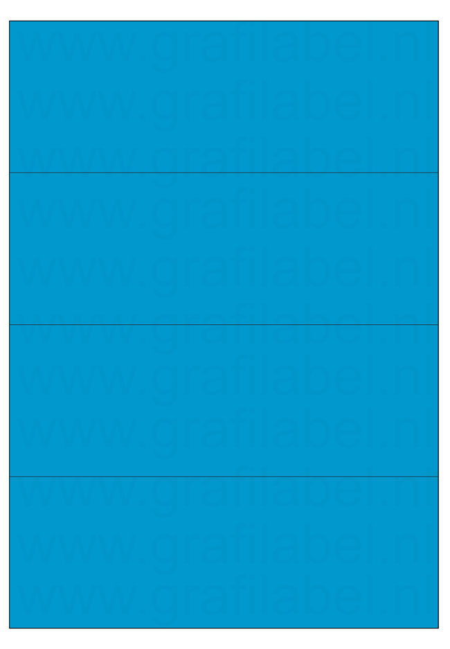 Blauw A4 etiket / Laservel 210x74,25mm - 4 per vel permanent (doos à 200 vel)