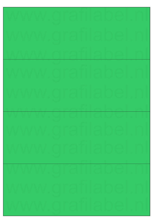 Groen A4 etiket / Laservel 210x74,25mm - 4 per vel permanent (doos à 200 vel)