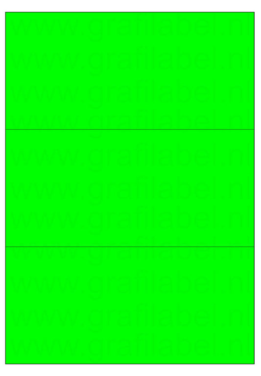 Fluor groen A4 etiket / Laservel 210x99mm - 3 per vel permanent (doos à 200 vel)