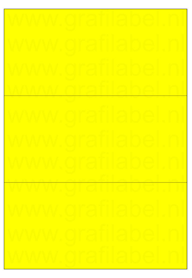 Fluor geel A4 etiket / Laservel 210x99mm - 3 per vel permanent (doos à 200 vel)