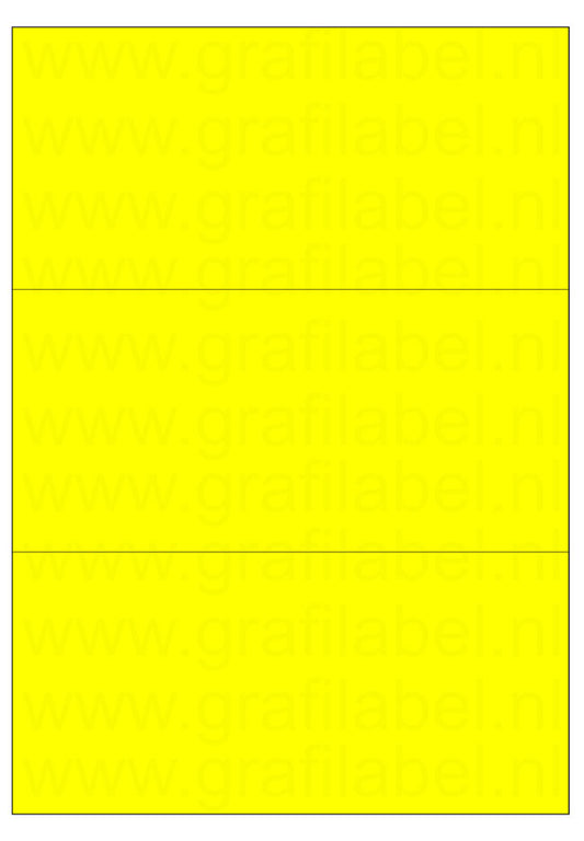 Fluor geel A4 etiket / Laservel 210x99mm - 3 per vel permanent (doos à 200 vel)