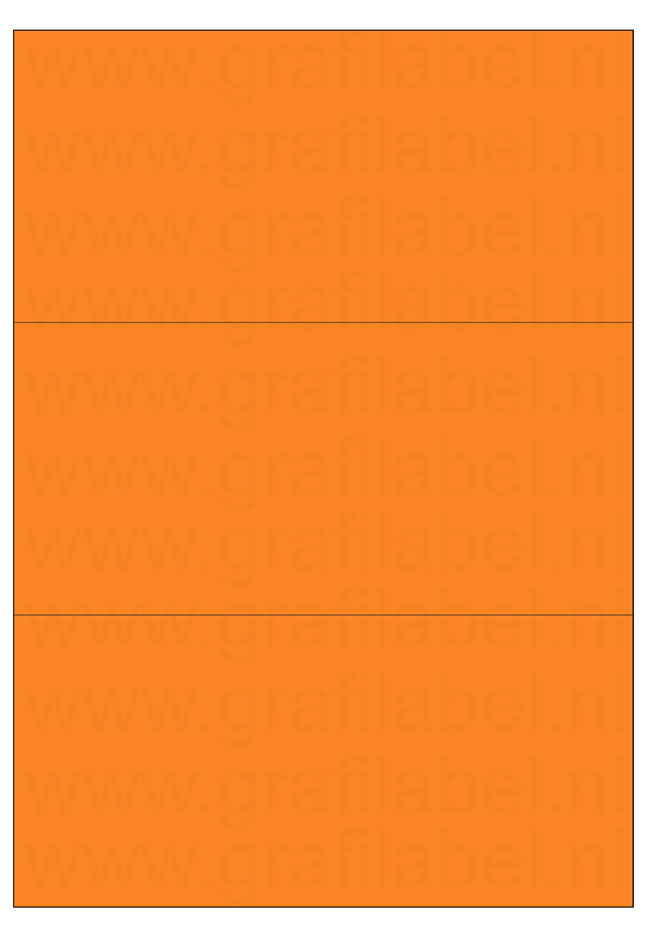 Oranje A4 etiket / Laservel 210x99mm - 3 per vel permanent (doos à 200 vel)