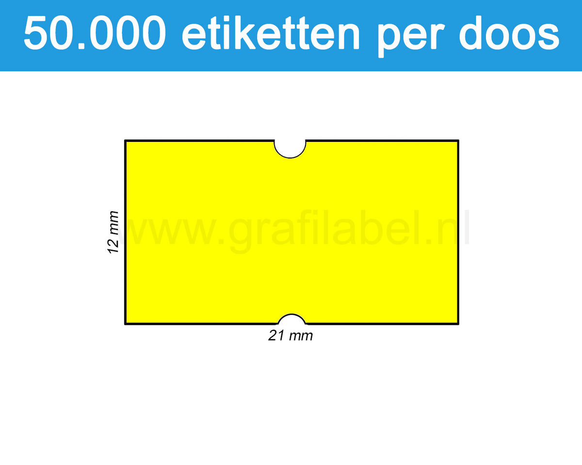 Prijsetiket fluor geel 21x12mm - permanente belijming - doos à 50 rol à 1.000 etiketten