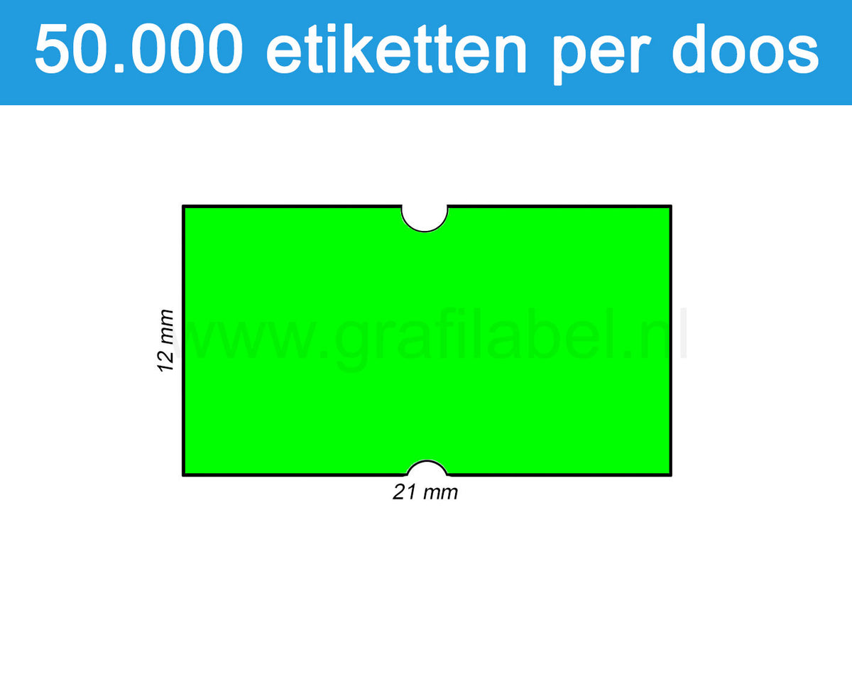 Prijsetiket fluor groen 21x12mm - permanente belijming - doos à 50 rol à 1.000 etiketten