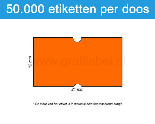 Prijsetiket fluor oranje 21x12mm - permanente belijming - doos à 50 rol à 1.000 etiketten