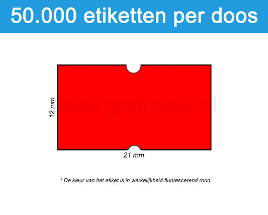 Prijsetiket fluor rood 21x12mm - permanente belijming - doos à 50 rol à 1.000 etiketten